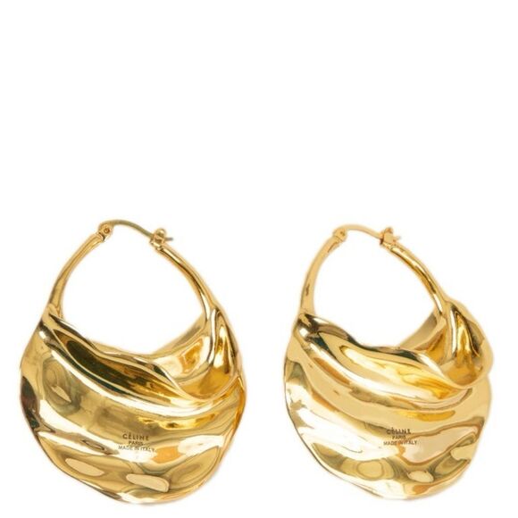 Celine Large Brass Gold Toned Swirl Hoop Earrings Phoebe Philo Rare - Picture 1 of 11